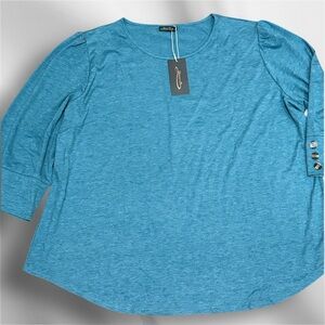 Ofeefan Women's 3XL Blue Turquoise Long Sleeve Tunic Top Blouse with Buttons New